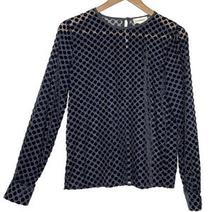 L'agence Polka Dot Sheer Long Sleeves Blouse Black Color Top Size XS